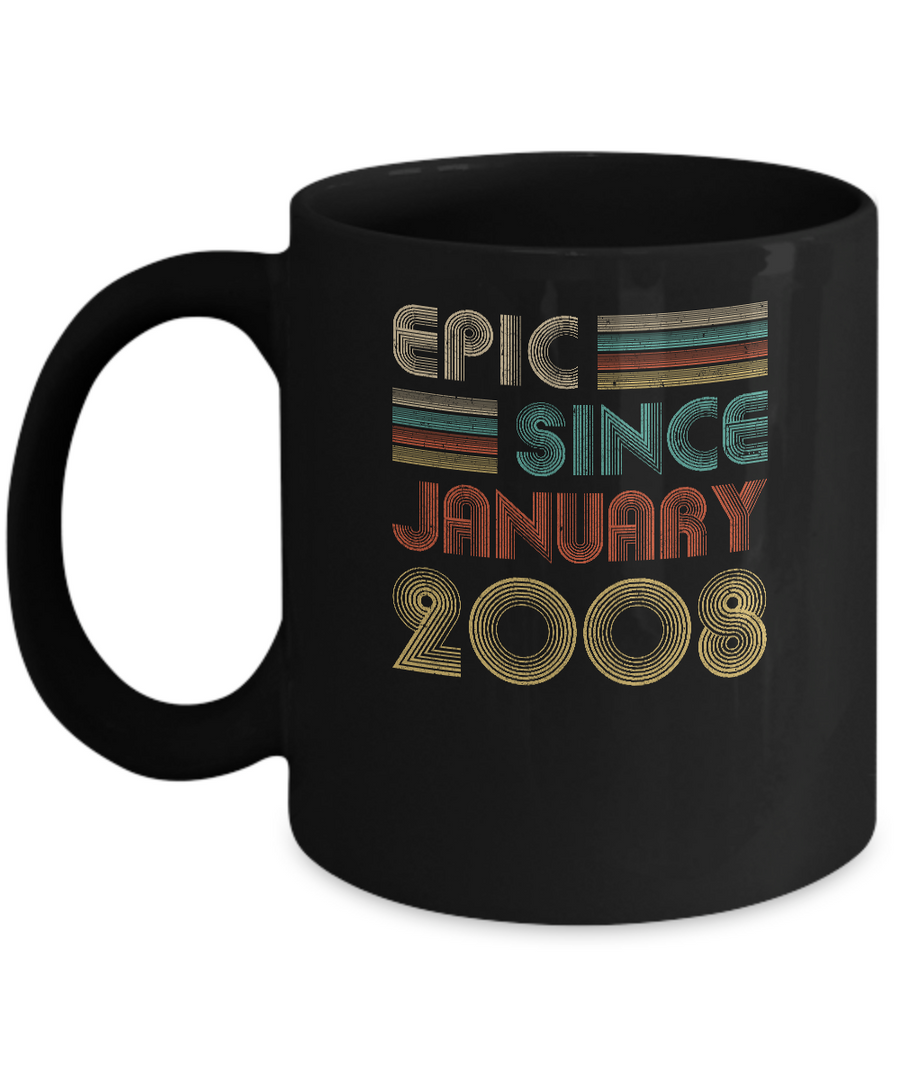 Epic Since January 2008 Vintage 13th Birthday Gifts Youth Mug-Coffee Mug-11oz Mug-Black