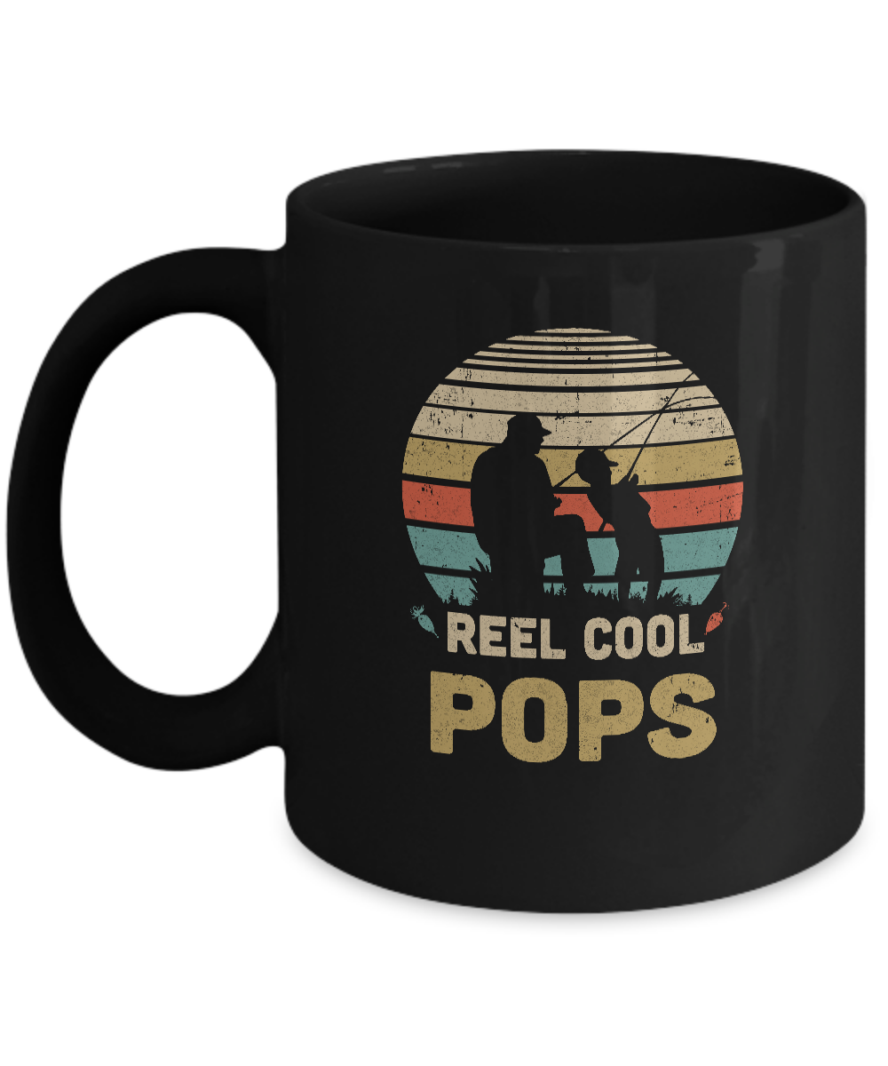 Vintage Father's Day Gift Reel Cool Pops Fishing Mug-Coffee Mug-11oz Mug-Black