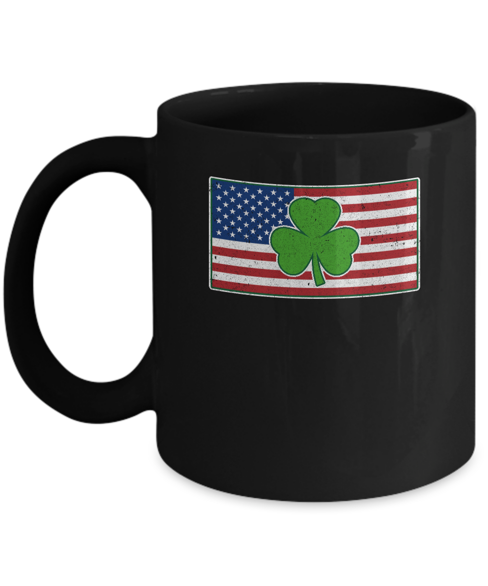 Shamrock Ireland USA Irish American Flag Gift Mug-Coffee Mug-11oz Mug-Black
