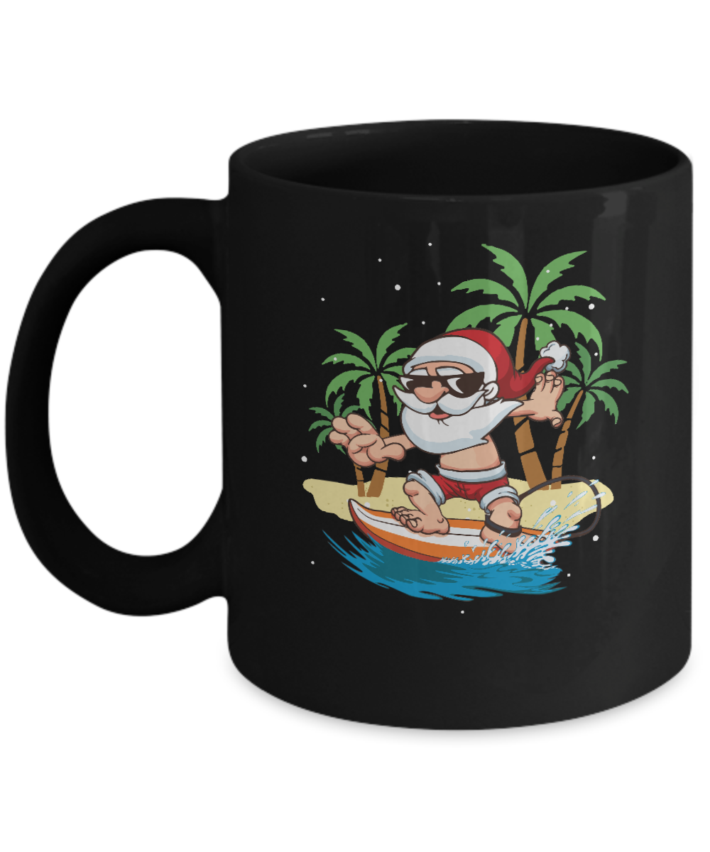 Funny Santa Surfing Hawaiian Summer Christmas Mug