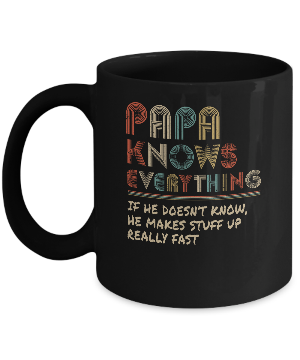 Papa Know Everything Vintage Papa Father's Day Gift Mug-Coffee Mug-11oz Mug-Black