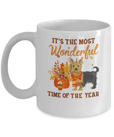 Yorkie Autumn It's The Most Wonderful Time Of The Year Mug-Coffee Mug-11oz Mug-White