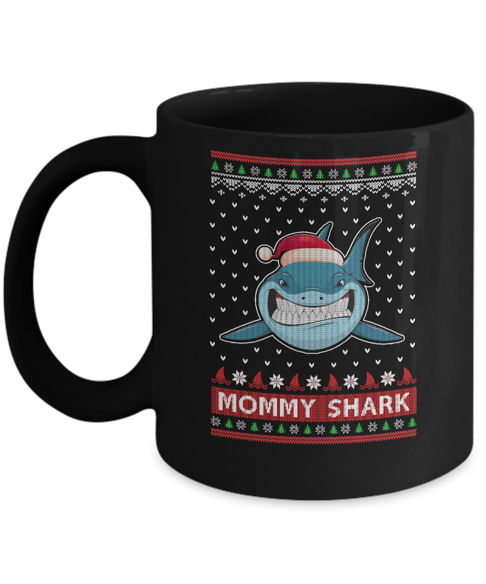 Santa Hat Mommy Shark Ugly Christmas Sweater Mug-Coffee Mug-11oz Mug-Black
