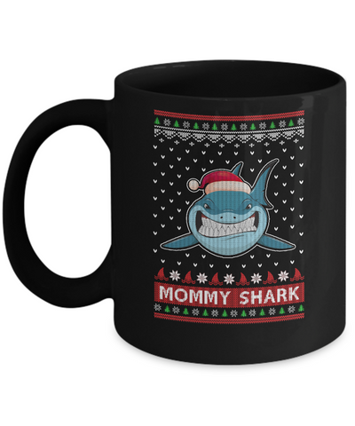 Santa Hat Mommy Shark Ugly Christmas Sweater Mug-Coffee Mug-11oz Mug-Black
