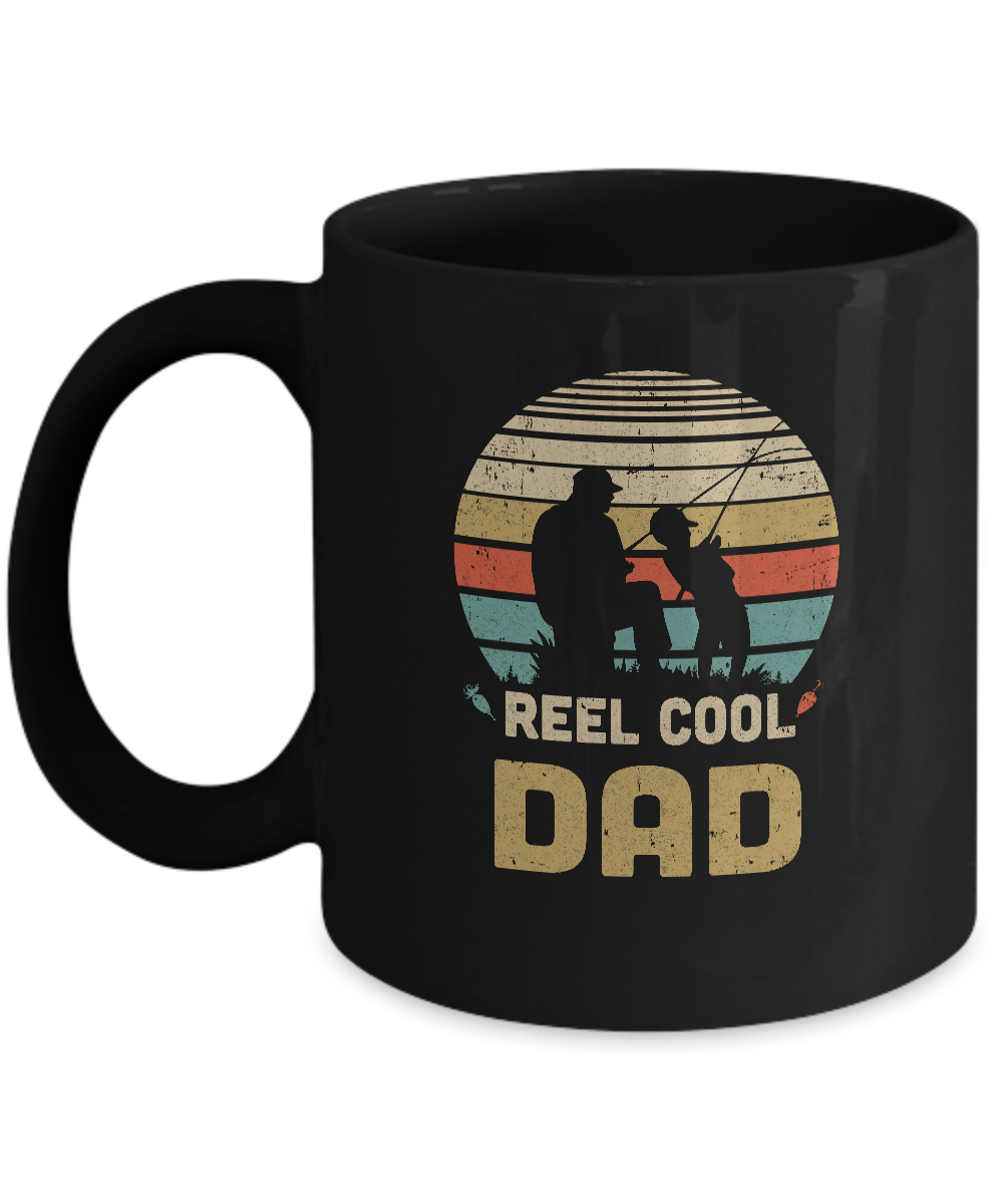 Vintage Father's Day Gift Reel Cool Dad Fishing Mug-Coffee Mug-11oz Mug-Black