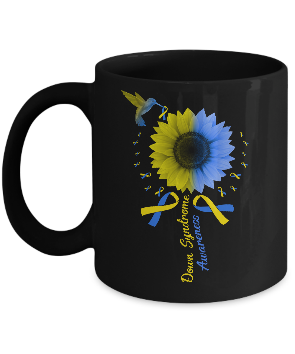 Hummingbird Sunflower Blue Yellow Down Syndrome Awareness Mug-Coffee Mug-11oz Mug-Black
