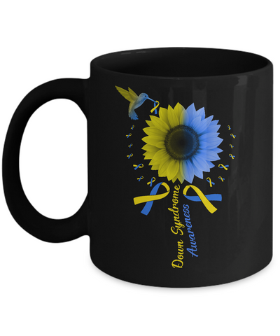 Hummingbird Sunflower Blue Yellow Down Syndrome Awareness Mug-Coffee Mug-11oz Mug-Black