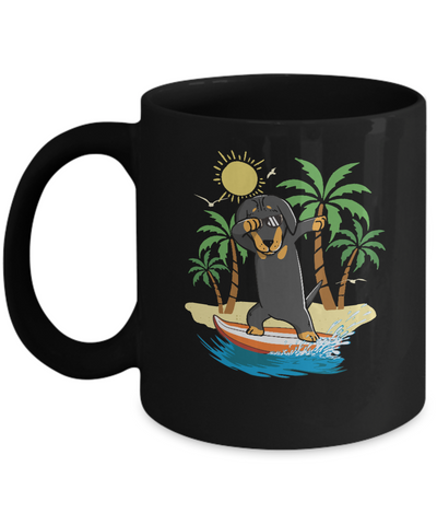 Summer Vacation Dabbing Dachshund Surfing Surfboard Gift Mug-Coffee Mug-11oz Mug-Black