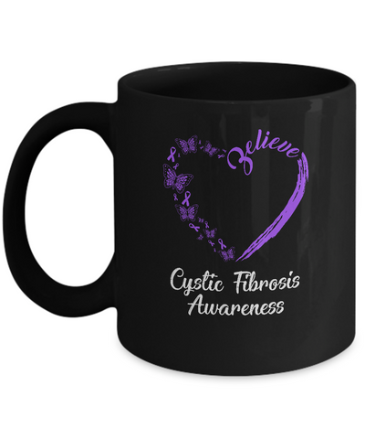 Butterfly Believe Cystic Fibrosis Awareness Ribbon Gifts Mug-Coffee Mug-11oz Mug-Black
