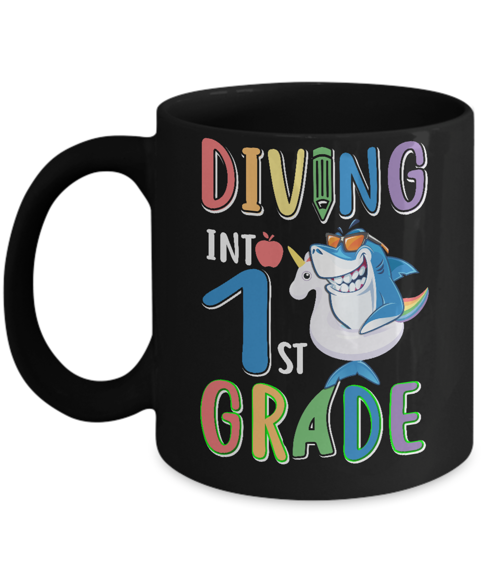 Diving Into 1st Grade Back To School Shark Mug-Coffee Mug-11oz Mug-Black