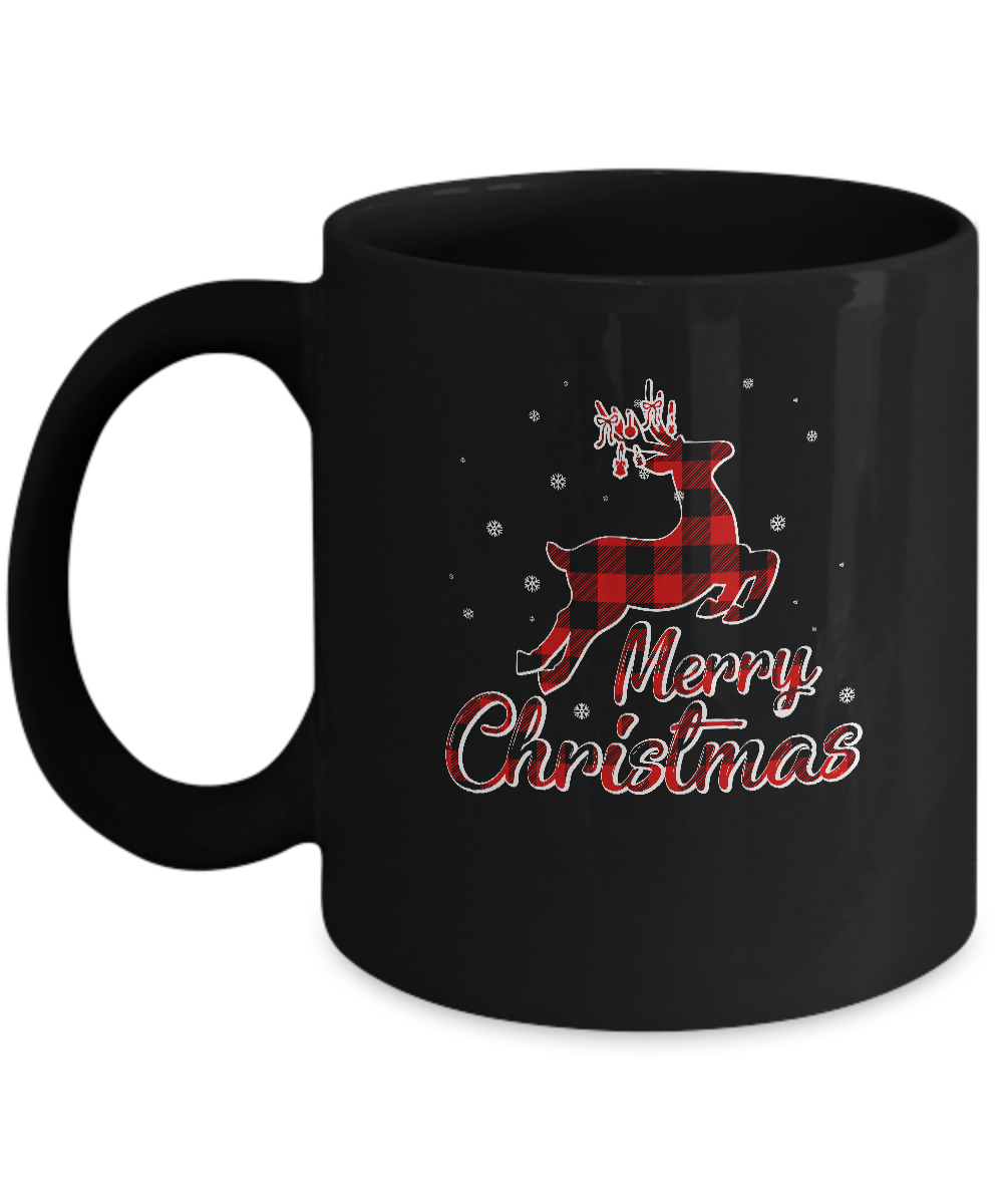 Merry Christmas Buffalo Plaid Xmas Reindeer Gift Mug-Coffee Mug-11oz Mug-Black