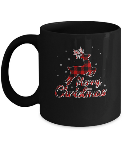 Merry Christmas Buffalo Plaid Xmas Reindeer Gift Mug-Coffee Mug-11oz Mug-Black