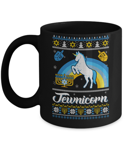 Funny Ugly Hanukkah Sweater Unicorn Jewnicorn Mug-Coffee Mug-11oz Mug-Black