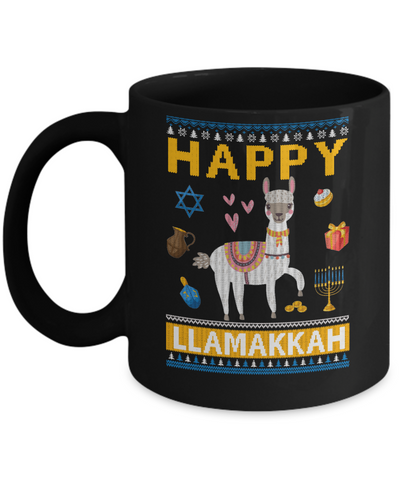 Happy Llama Llamakkah Hanukkah Ugly Sweater Mug-Coffee Mug-11oz Mug-Black
