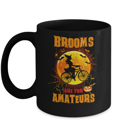 Brooms Are For Amateurs Funny Halloween Bicycle Mug-Coffee Mug-11oz Mug-Black