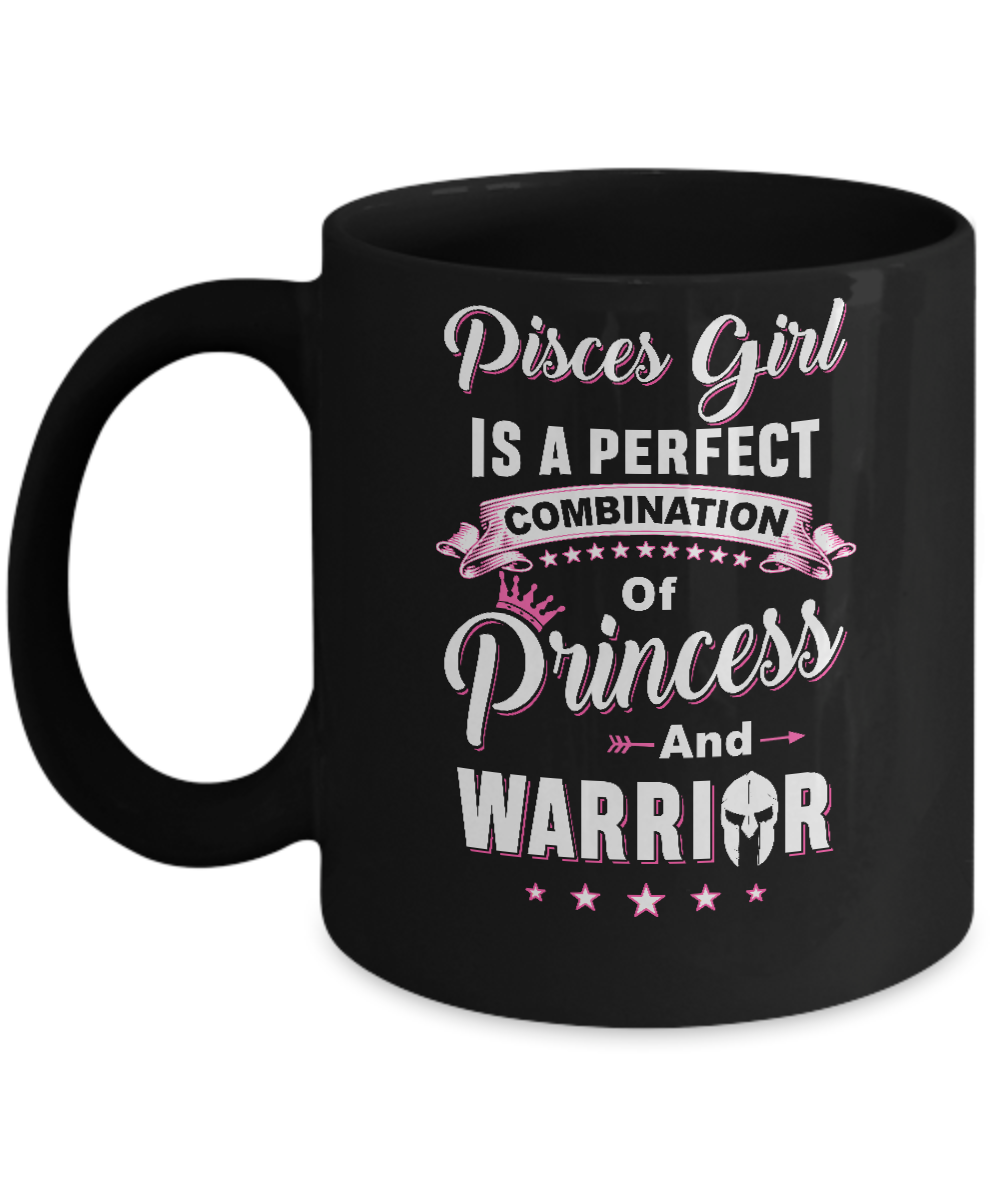Pisces Girl Princess Warrior February March Birthday Mug-Coffee Mug-11oz Mug-Black