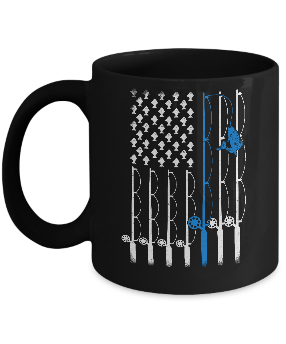 Vintage Fishing Clothes American Flag Fishing Mug-Coffee Mug-11oz Mug-Black