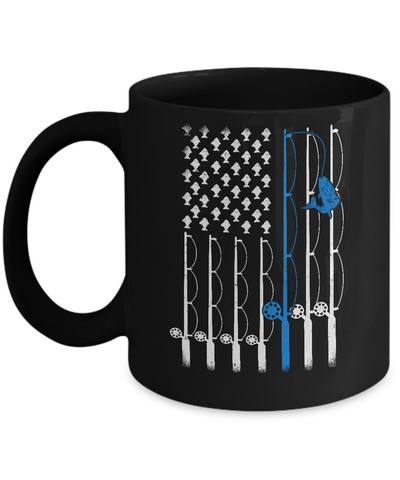 Vintage Fishing Clothes American Flag Fishing Mug-Coffee Mug-11oz Mug-Black