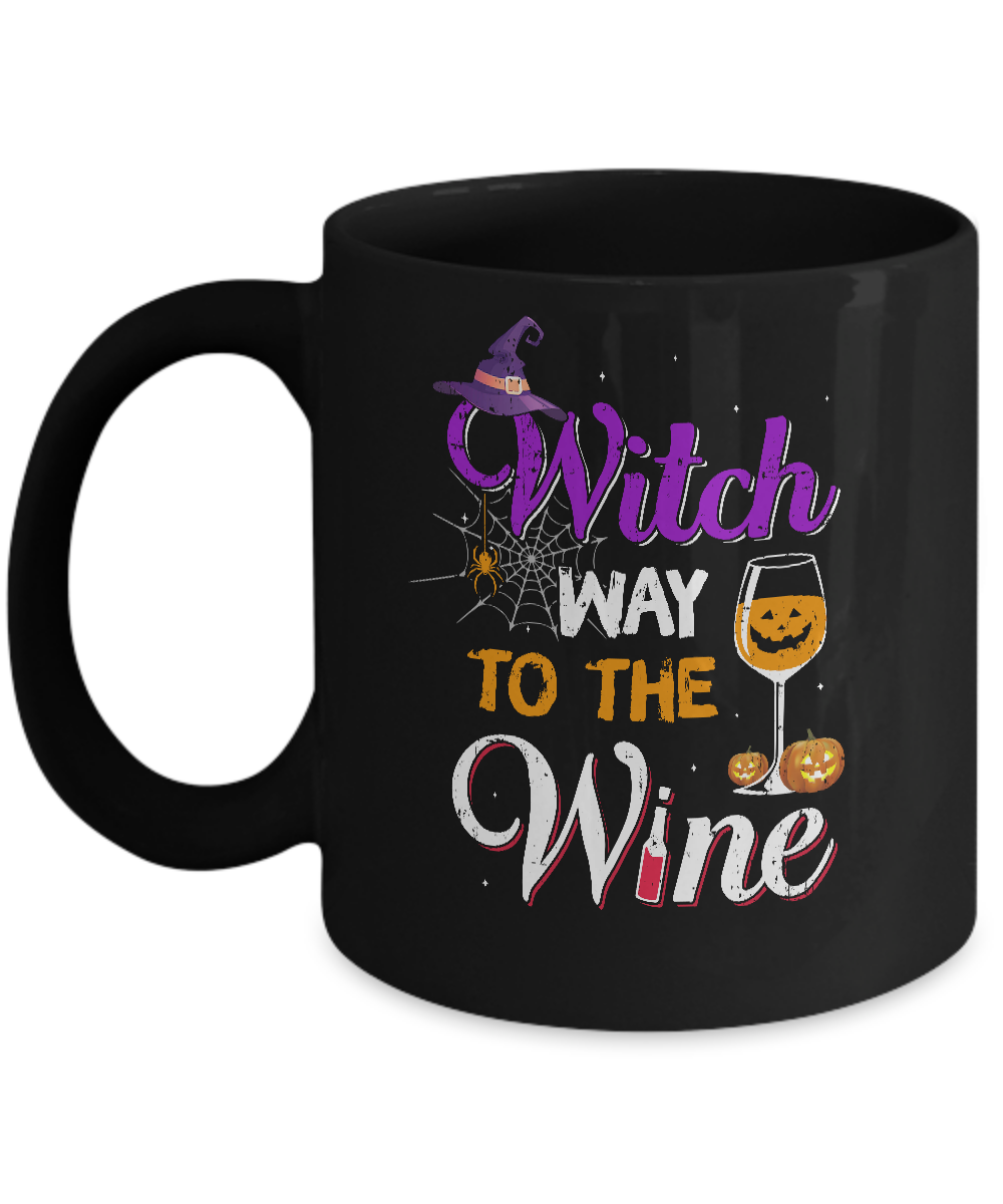 Witch Way To The Wine Funny Wine Halloween Gifts Mug-Coffee Mug-11oz Mug-Black