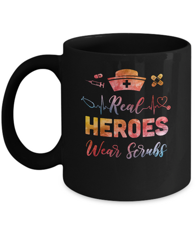 Nurse Nursing Strong Real Heroes Wear Scrubs Women Gifts Mug-Coffee Mug-11oz Mug-Black