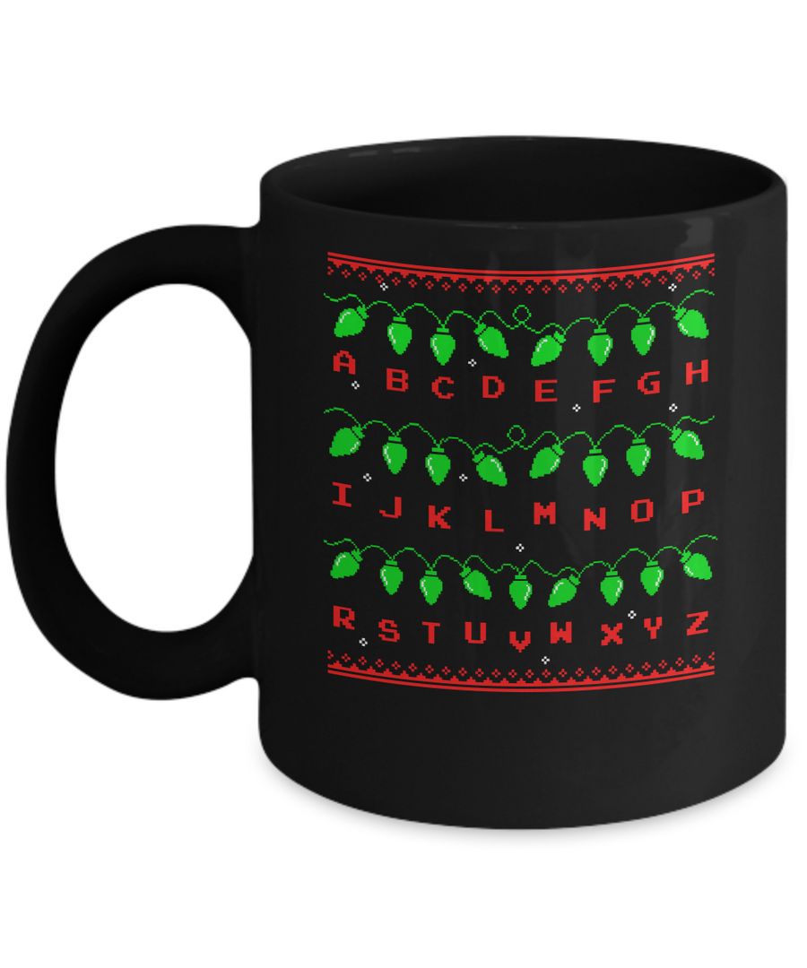Stranger Ugly Sweater Christmas Lights 8 Bit Mug-Coffee Mug-11oz Mug-Black