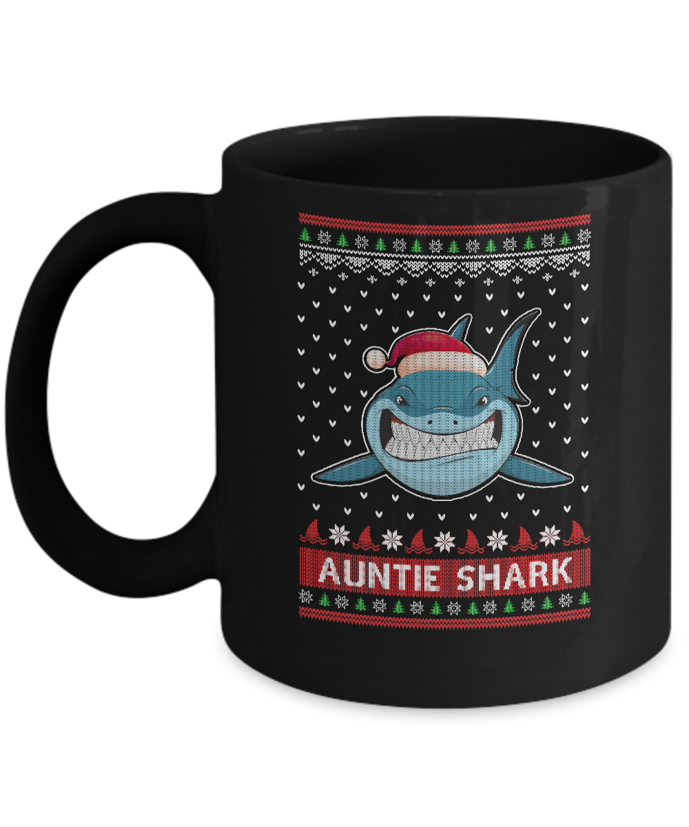 Santa Hat Auntie Shark Ugly Christmas Sweater Mug-Coffee Mug-11oz Mug-Black