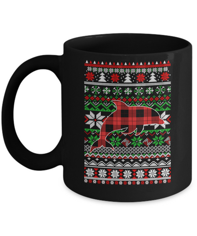 Dolphin Red Plaid Ugly Christmas Sweater Funny Gifts Mug-Coffee Mug-11oz Mug-Black