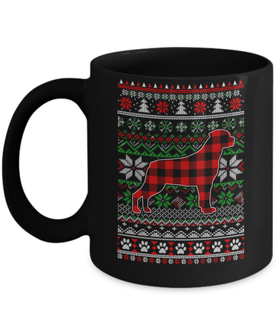 Rottweiler Red Plaid Ugly Christmas Sweater Gifts Mug-Coffee Mug-11oz Mug-Black