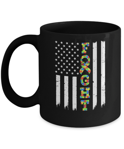 Autism Awareness American Flag Distressed Mug-Coffee Mug-11oz Mug-Black