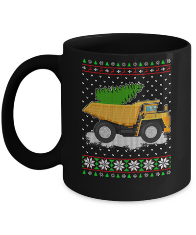 Yellow Dump Truck Trucker Ugly Christmas Sweater Mug-Coffee Mug-11oz Mug-Black