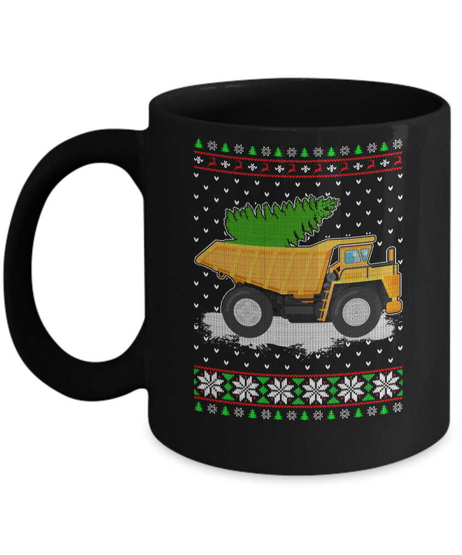 Yellow Dump Truck Trucker Ugly Christmas Sweater Mug-Coffee Mug-11oz Mug-Black