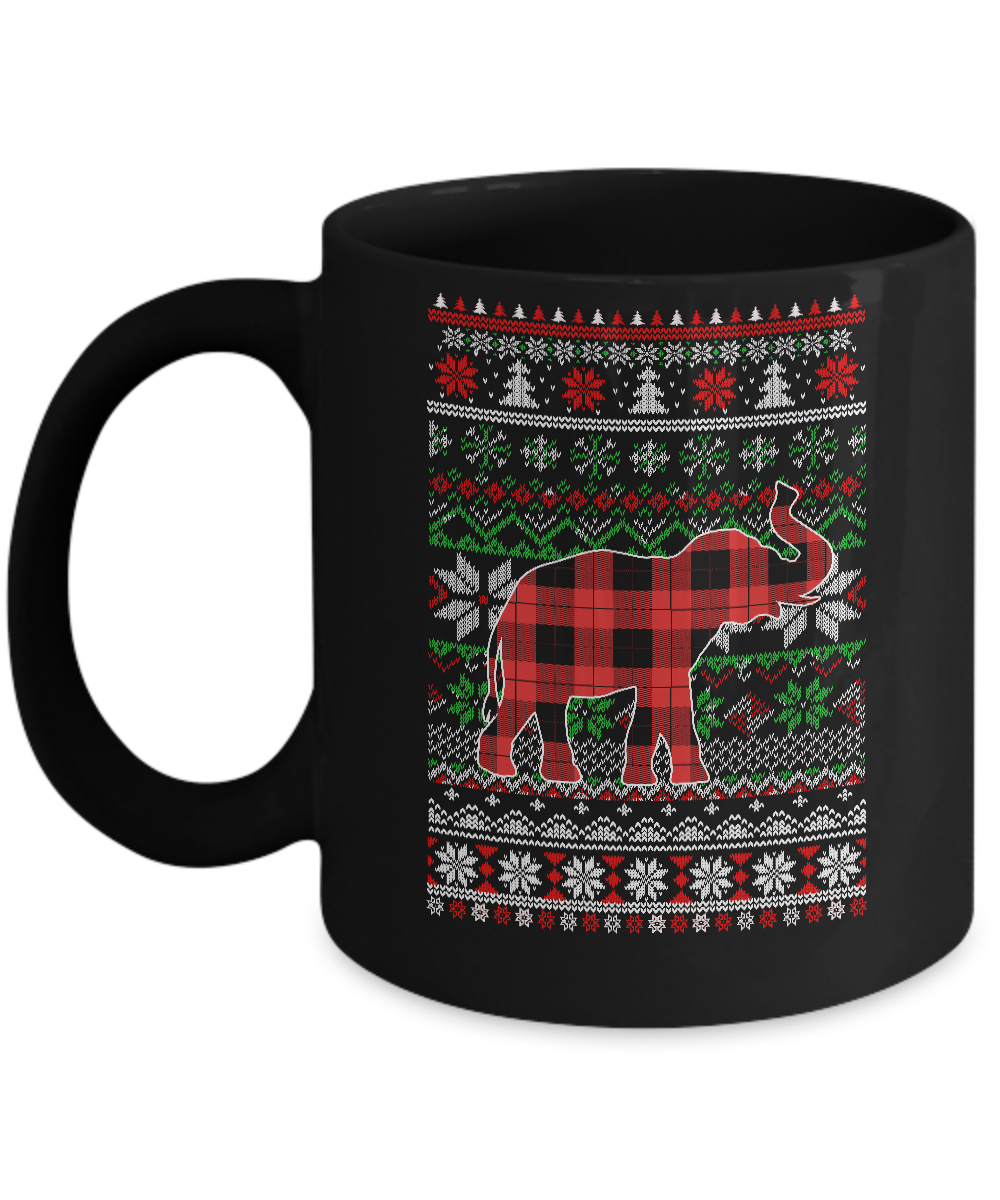 Elephant Red Plaid Ugly Christmas Sweater Funny Gifts Mug-Coffee Mug-11oz Mug-Black