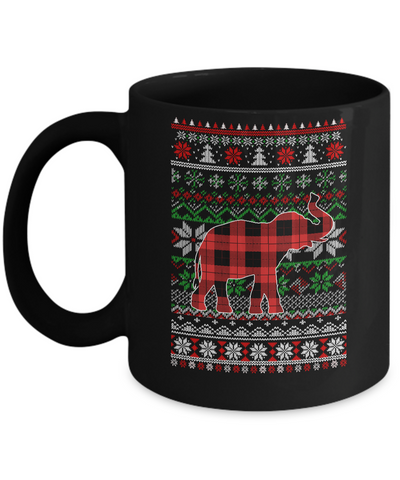 Elephant Red Plaid Ugly Christmas Sweater Funny Gifts Mug-Coffee Mug-11oz Mug-Black