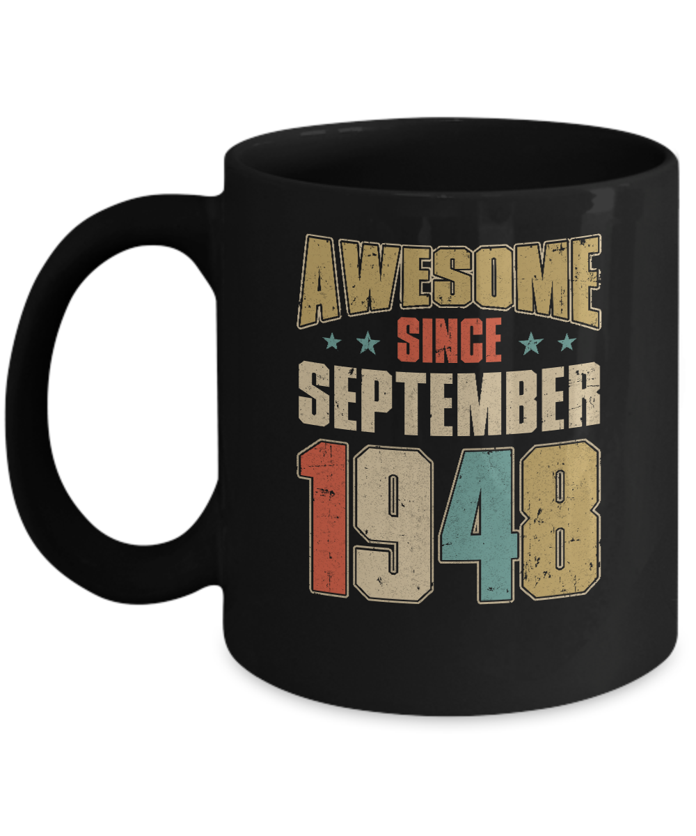 Vintage Retro Awesome Since September 1948 74th Birthday Mug