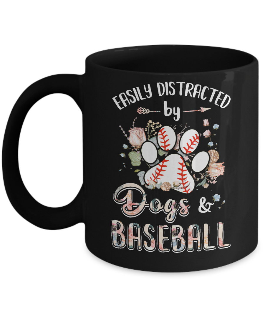 Easily Distracted By Dogs And Baseball Mug-Coffee Mug-11oz Mug-Black