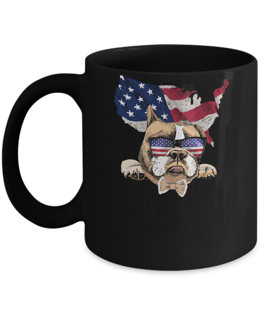 Funny Patriot Bulldog Dog 4Th Of July American Flag Mug-Coffee Mug-11oz Mug-Black