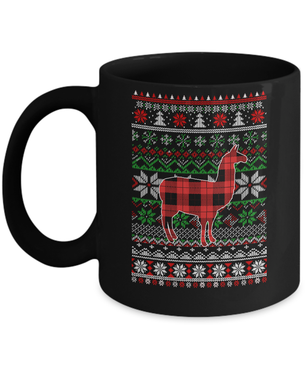 Llama Red Plaid Ugly Christmas Sweater Funny Gifts Mug-Coffee Mug-11oz Mug-Black