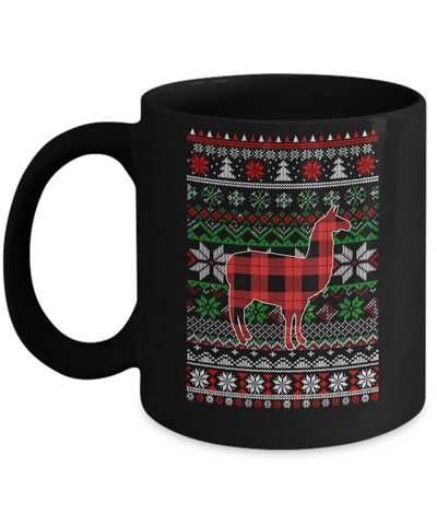 Llama Red Plaid Ugly Christmas Sweater Funny Gifts Mug-Coffee Mug-11oz Mug-Black