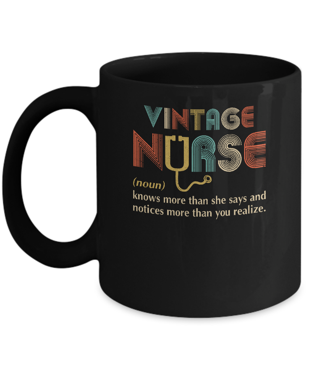 Vintage Nurse Noun Knows More Than She Says Mug-Coffee Mug-11oz Mug-Black