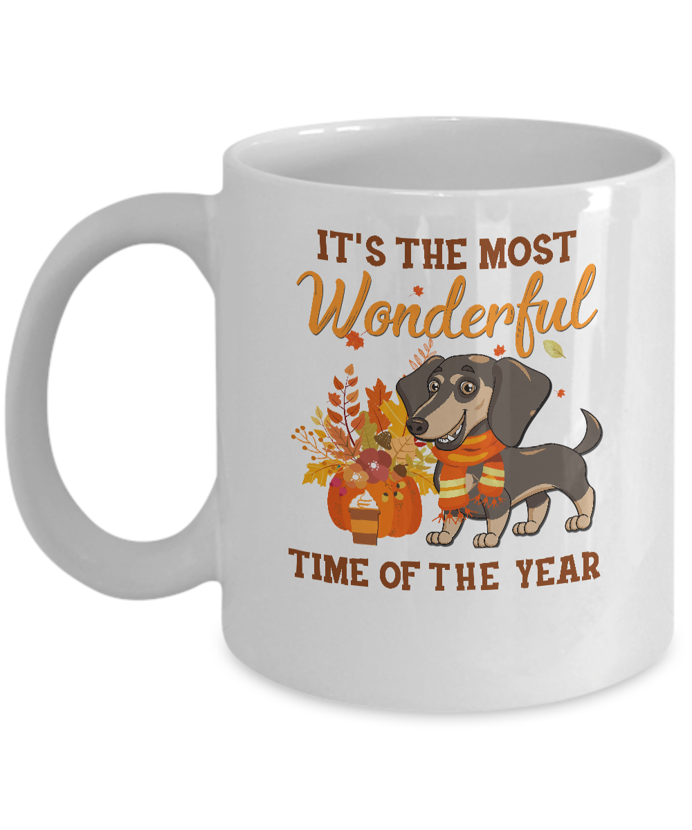 Dachshund Autumn It's The Most Wonderful Time Of The Year Mug-Coffee Mug-11oz Mug-White