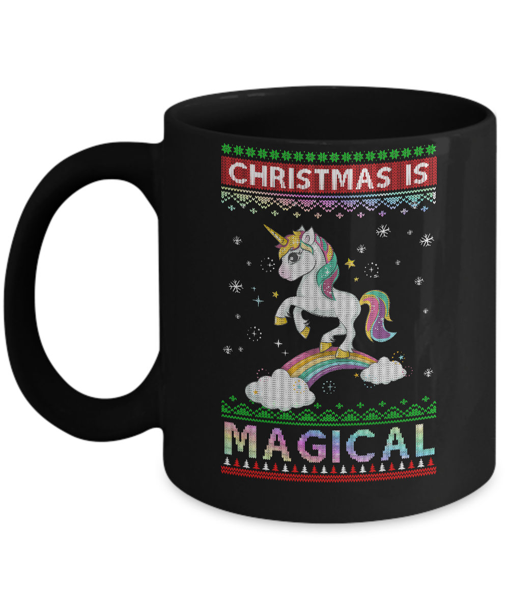 Christmas Is Magical Unicorn Ugly Christmas Sweater Mug-Coffee Mug-11oz Mug-Black