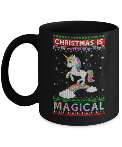Christmas Is Magical Unicorn Ugly Christmas Sweater Mug-Coffee Mug-11oz Mug-Black