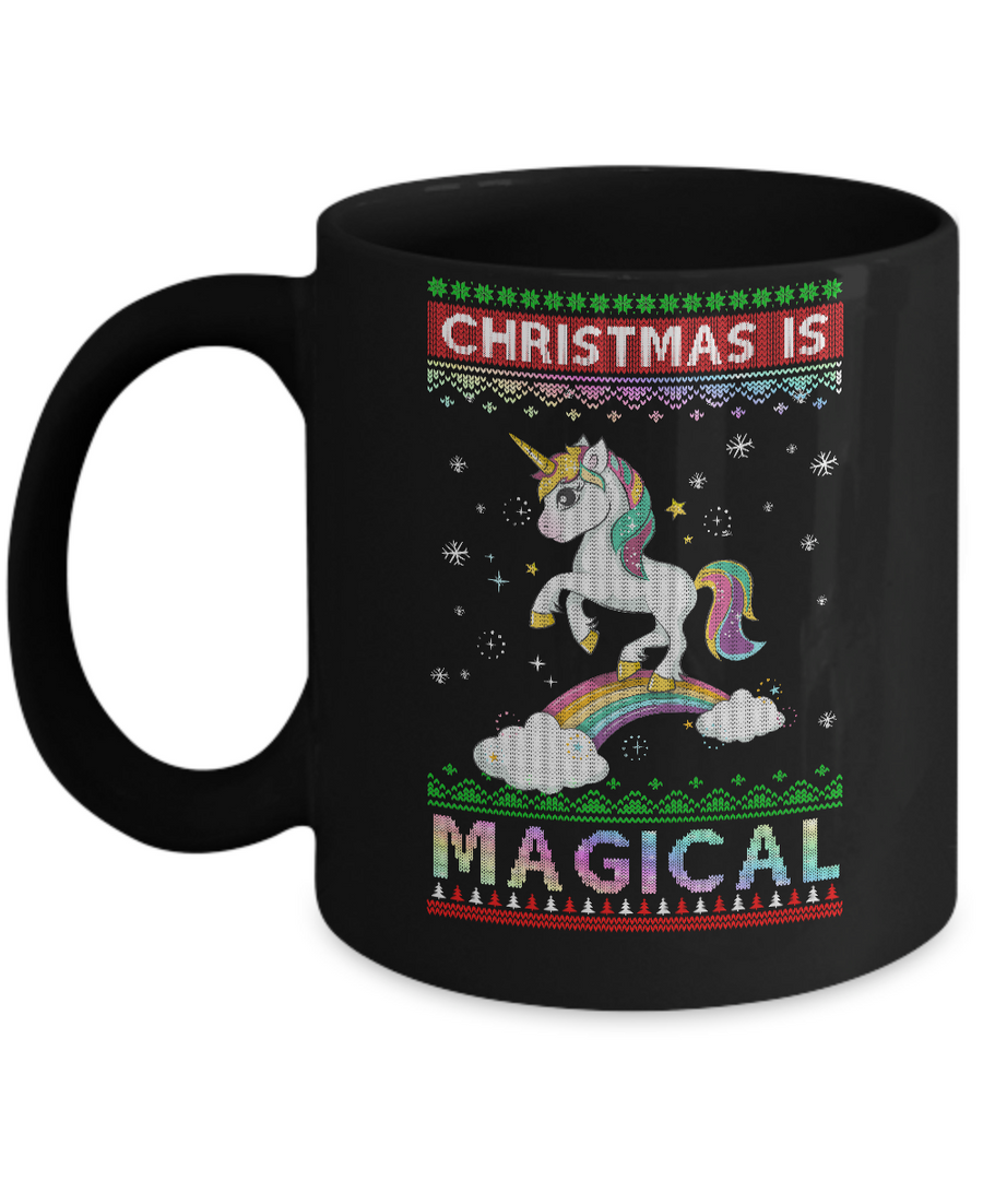 Christmas Is Magical Unicorn Ugly Christmas Sweater Mug-Coffee Mug-11oz Mug-Black