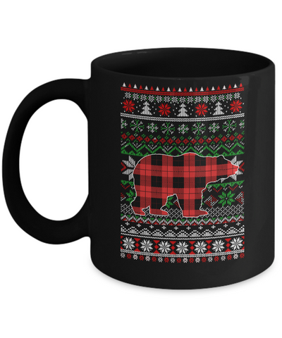 Bear Red Plaid Ugly Christmas Sweater Funny Gifts Mug-Coffee Mug-11oz Mug-Black