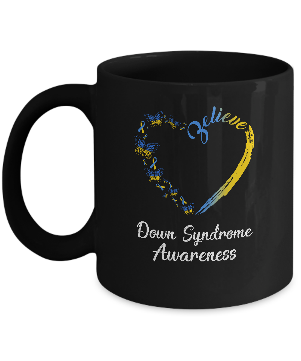 Butterfly Believe Down Syndrome Awareness Ribbon Gifts Mug-Coffee Mug-11oz Mug-Black