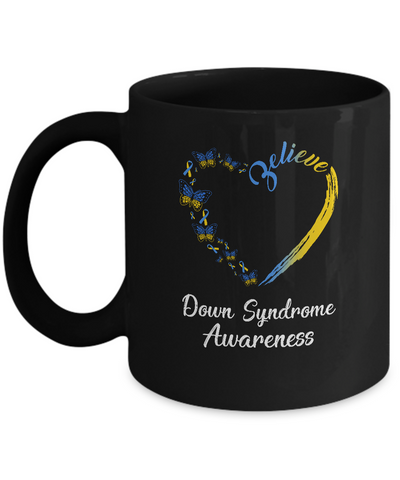 Butterfly Believe Down Syndrome Awareness Ribbon Gifts Mug-Coffee Mug-11oz Mug-Black
