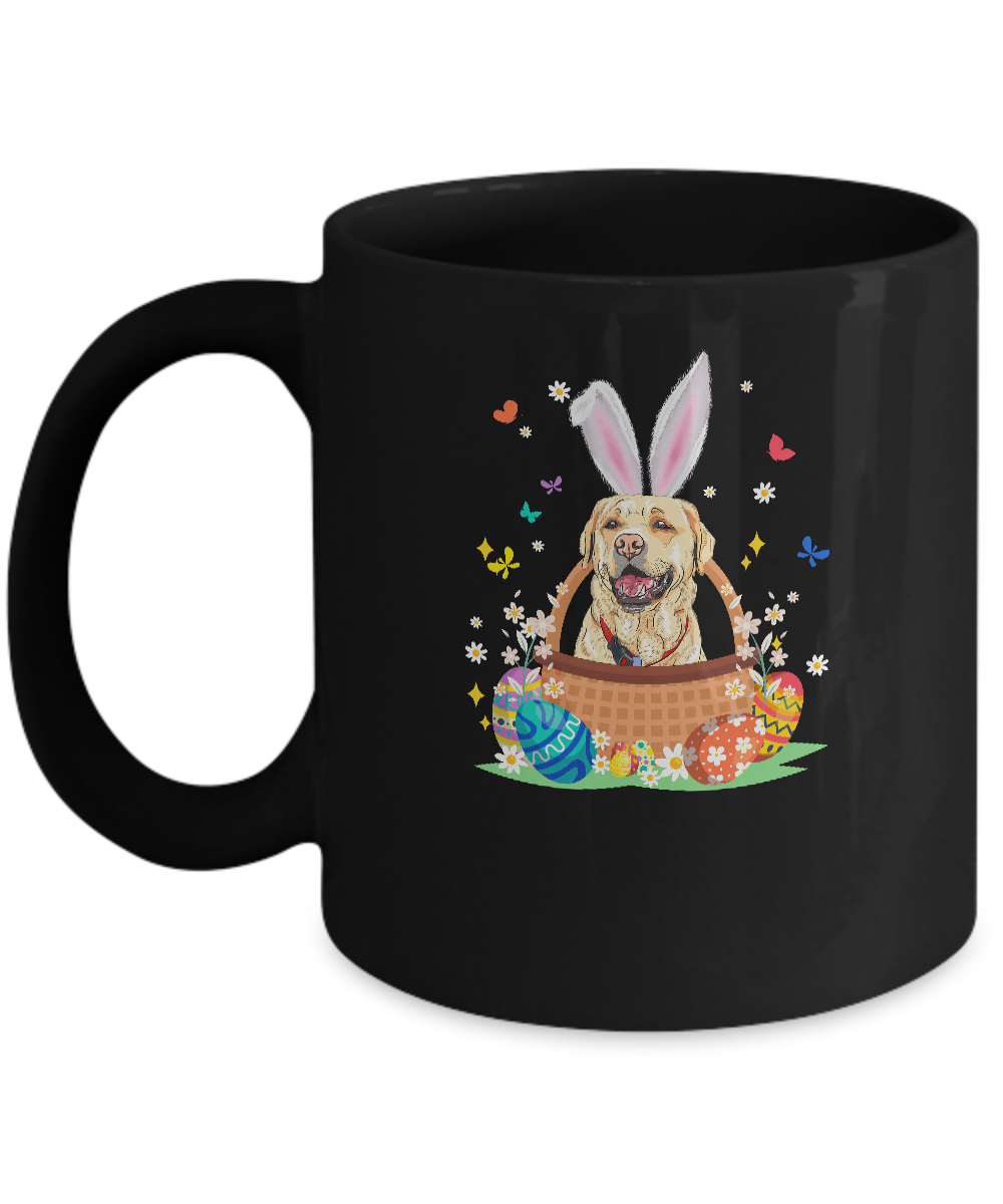 Labrador Bunny Hat Rabbit Easter Eggs Mug-Coffee Mug-11oz Mug-Black