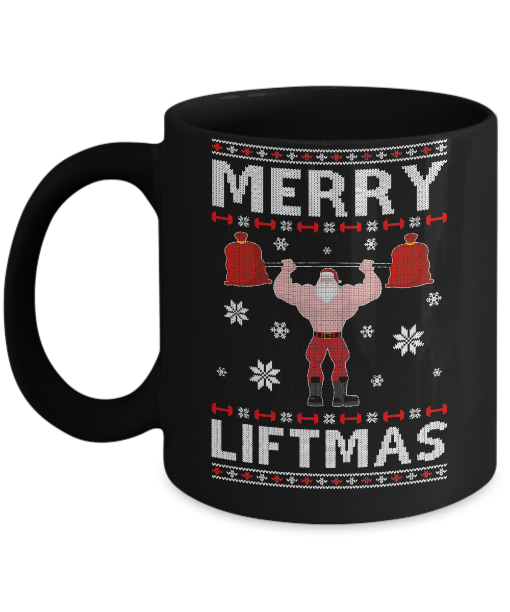 Christmas Merry Liftmas Santa Fitness Gym Ugly Sweater Mug-Coffee Mug-11oz Mug-Black