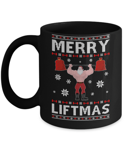 Christmas Merry Liftmas Santa Fitness Gym Ugly Sweater Mug-Coffee Mug-11oz Mug-Black