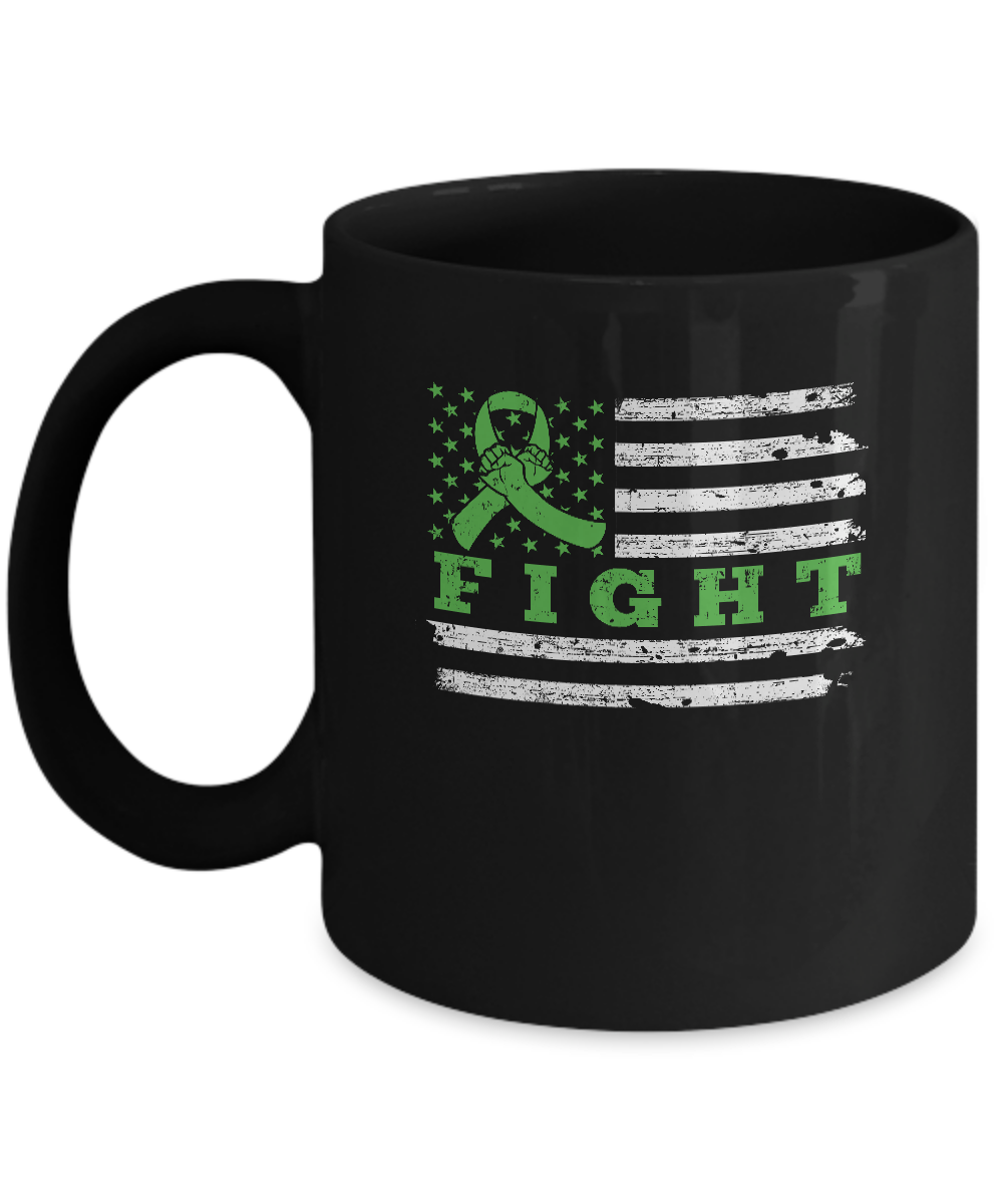 Fight Green Ribbon US Flag Liver Lymphoma Cancer Awareness Mug-Coffee Mug-11oz Mug-Black
